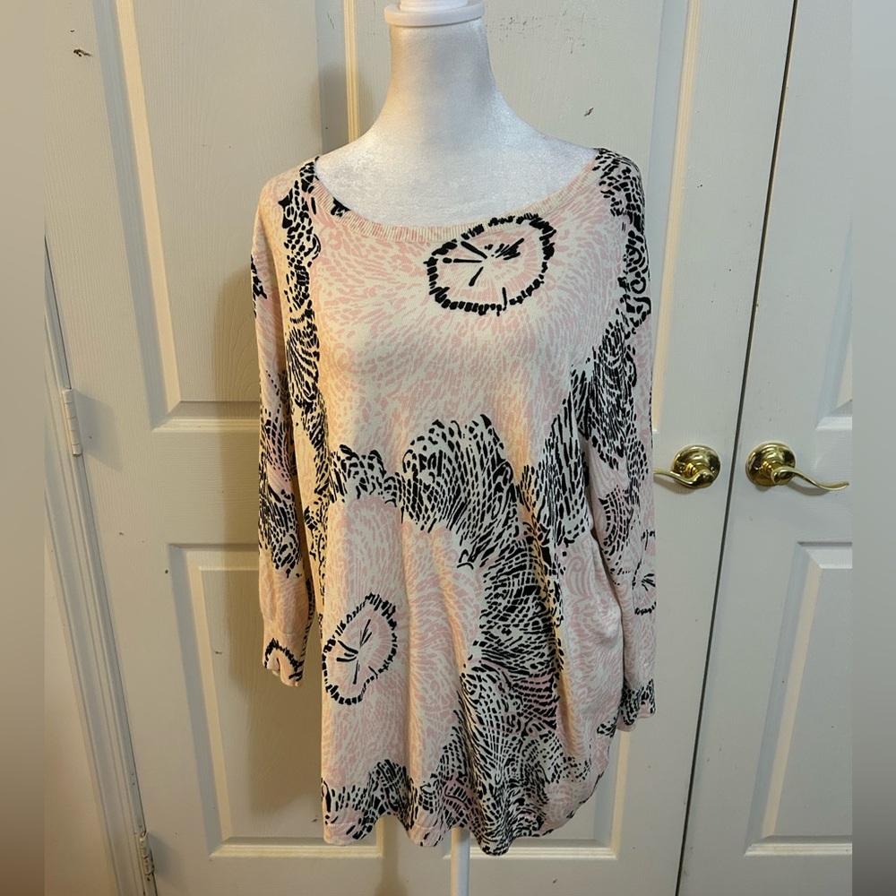 Talbots Pink and Black Scoop Neck Sweater